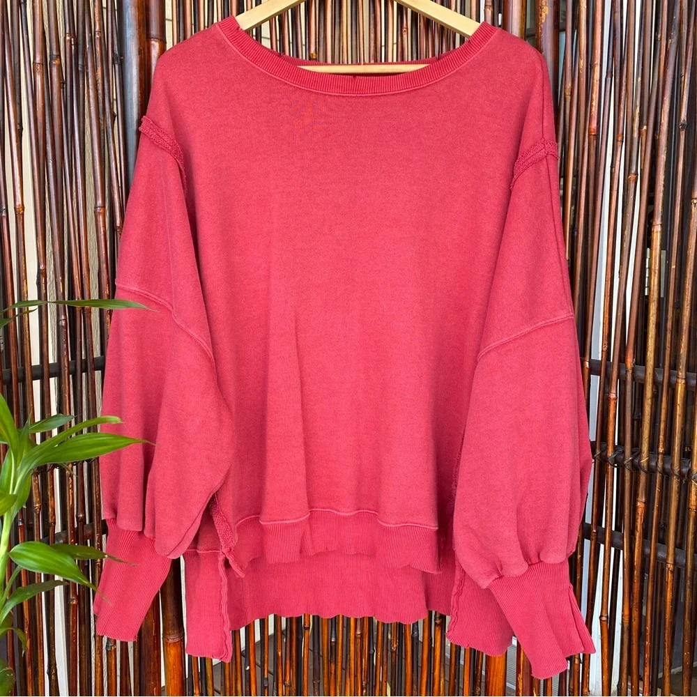 NWOT Free People Red Camden Sweatshirt - Picture 5 of 16